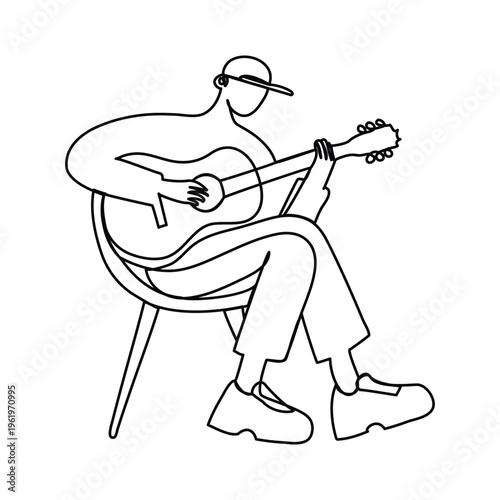 Continuous one line drawing Vector illustration of a man playing guitar on Music Day minimalism design