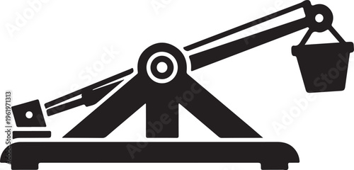 Industrial robotic arm with bucket and end effector on white background for factory automation