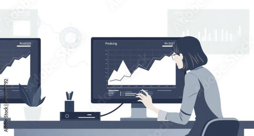 A businessman and woman work on a laptop in the office using cloud technology and web icons to manage a business graph concept on the screen
