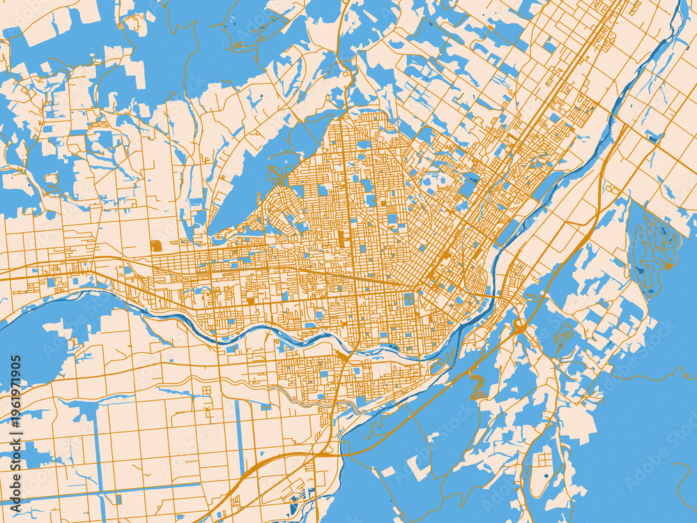 Naklejka premium City street layout of Kitami, Japan