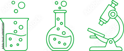 Scientific exploration through beaker, flask, and microscope icons