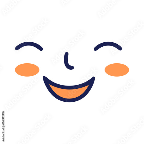 A cheerful smiling face icon with rosy cheeks and a minimalist design