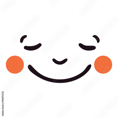 A minimalist vector graphic of a smiling face with rosy cheeks
