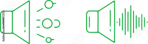Visual representation of sound transmission and audio waves from a speaker