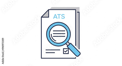 ATS resume scanning with magnifying glass and checklist icon illustration.