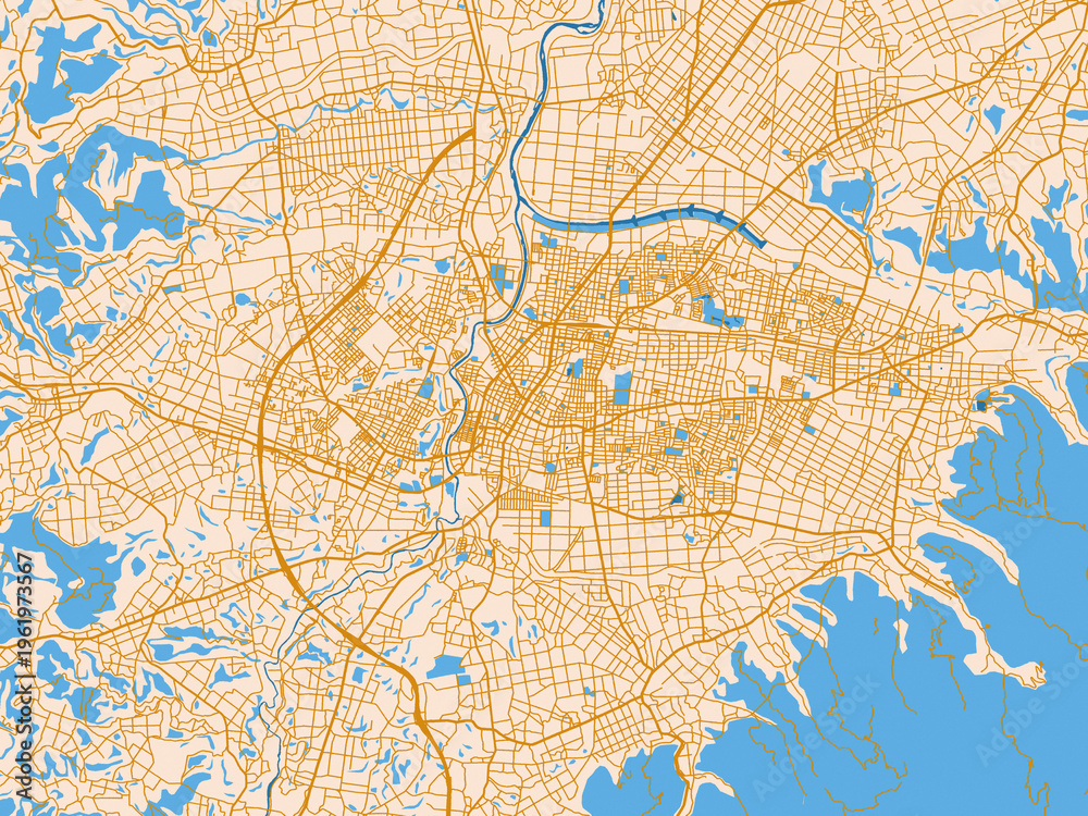 Fototapeta premium Simplified city layout of Miyakonojo, Japan