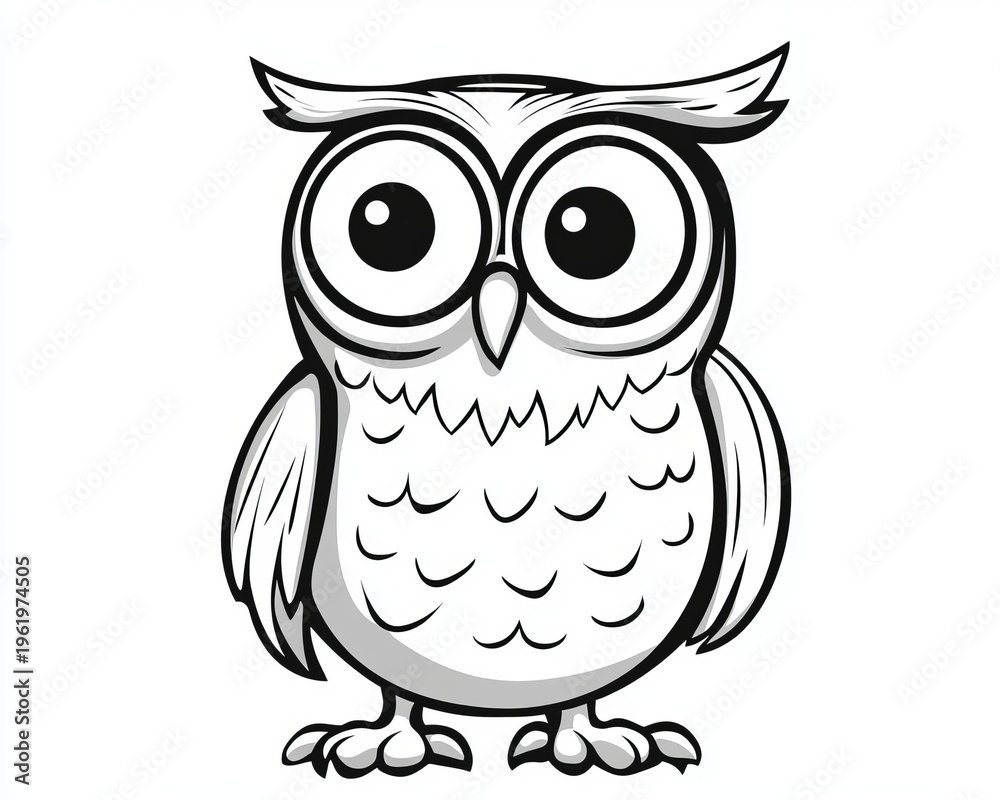 Fototapeta premium Charming Cartoon Owl Illustration with Big Playful Eyes, Perfect for Kids Artwork and Designs