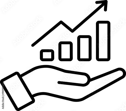 A hand holding a growing bar chart with an upward trend line
