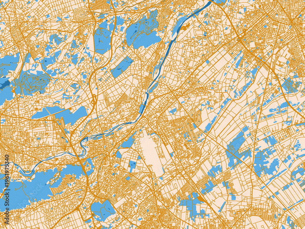 Fototapeta premium Clean urban street map of Sayama, Japan