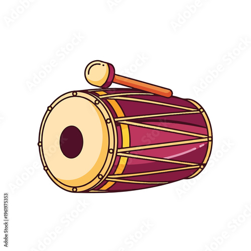 Indian Tabla Drum with Beater Illustration.