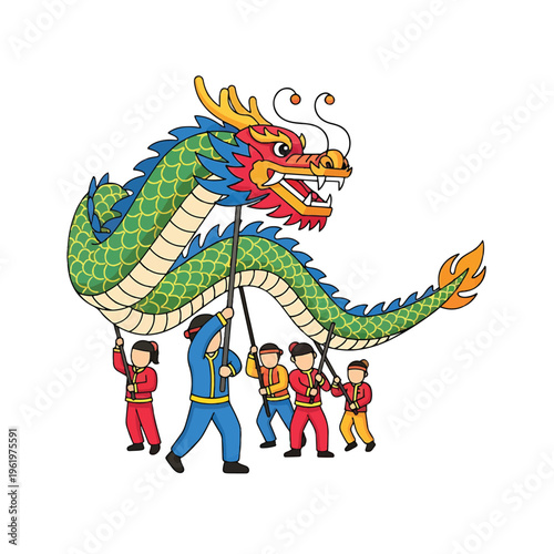 Traditional Chinese Dragon Dance Performance Team.