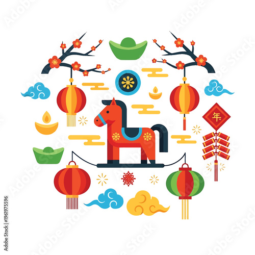 Vibrant Chinese New Year Horse Celebration.