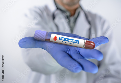 Rh-negative blood test. Blood sample with Rh-negative result.
