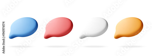 Set of colorful 3d speech bubbles on white background. Collection of digital chat balloon icons. Element for communication, messaging, social media notification and web design. Vector illustration