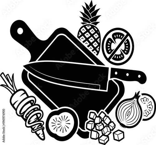 Cutting board with fresh fruits and knife