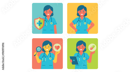 Diverse illustrations depicting a compassionate Doctor and Healthcare Professional offering Medical and Clinical expertise to patients