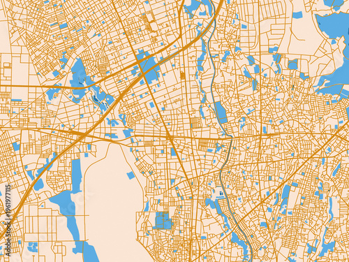 Quadro em tela Street network map of Yamato, Japan, mustard-gold streets on cream