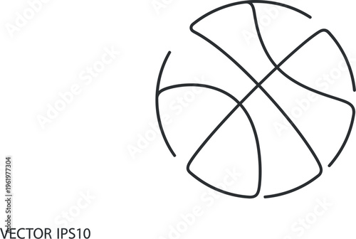 Minimalist black line art illustration of a basketball icon, perfect for sports-themed designs, apps, websites, and graphic projects requiring a clean, modern, and easily scalable vector graphic.