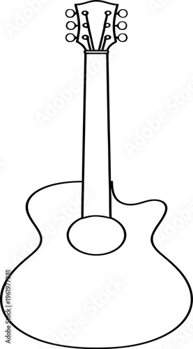 A black and white line drawing of an acoustic guitar