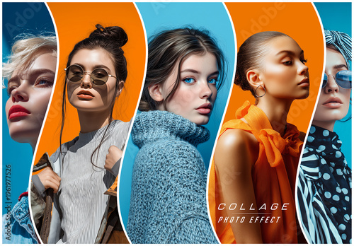 Photo Collage Wavy Stripes Effect Mockup