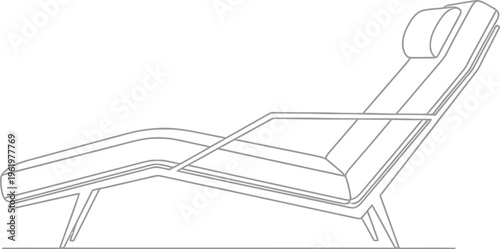 This elegant vector line art illustration depicts a modern chaise lounge chair, emphasizing its sleek design and comfortable reclining form for contemporary home interiors and relaxation zones.