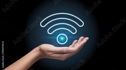 Hand presenting WiFi signal hologram wireless connectivity icon 4K 
