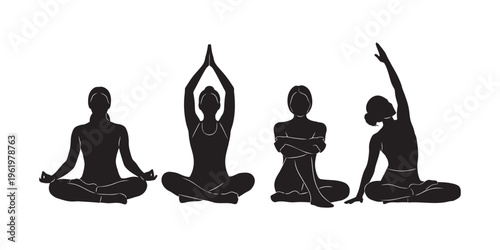 Yoga Meditation and Stretch Pose Collection Vector