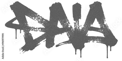 Bold Black Graffiti Tag with Spray Paint Drips on White Background Street Art Texture.