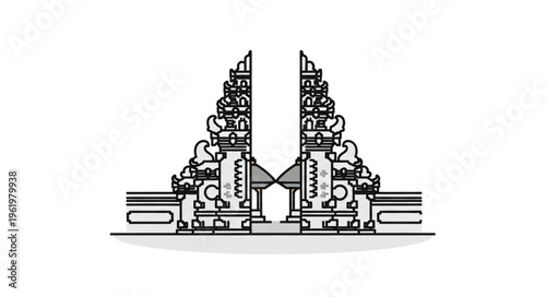 Detailed Line Art Illustration of a Traditional Balinese Gate.