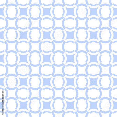 Abstract Seamlesss Geometric Light Blue Circles and Squares Pattern.