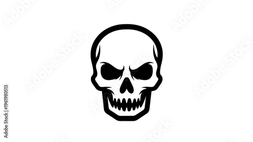 Angry skull illustration black aggressive skeleton head icon spooky halloween vector
