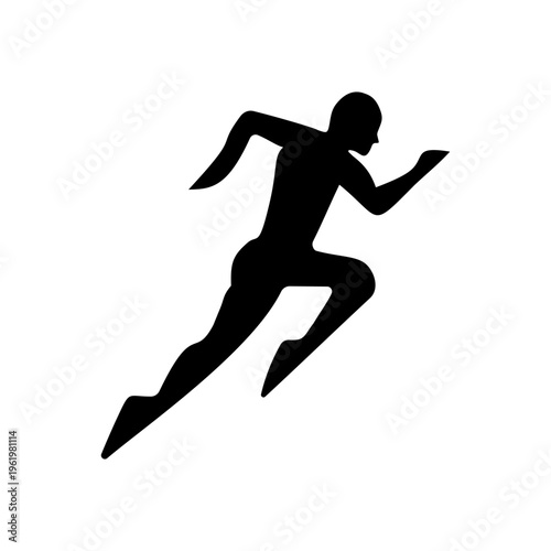 Black silhouette of a person in a dynamic running pose, symbolizing speed and athleticism against a white background.