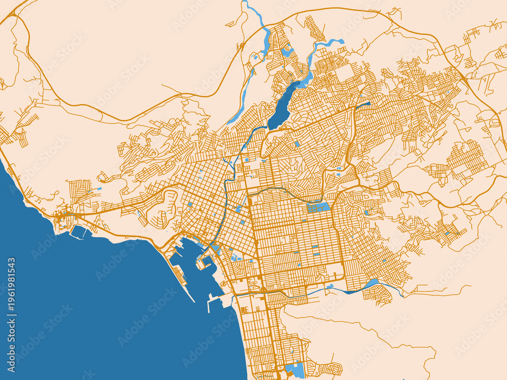 Naklejka premium Urban street grid of Ensenada, Mexico