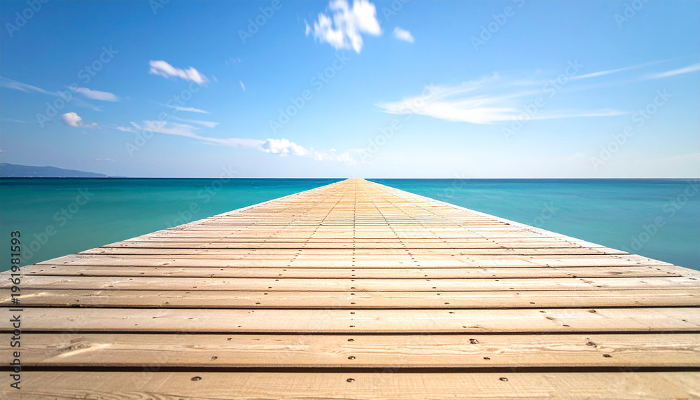Fototapeta premium Ein sehr langer Holzsteg der ins offene Meer führt