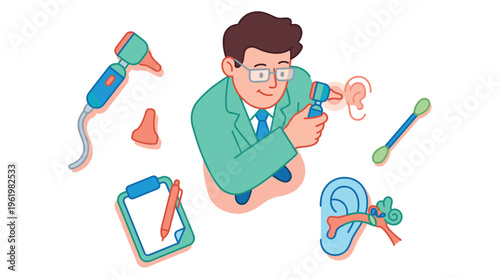 Dedicated Clinical Professional Doctor performing Medical Healthcare ear examination with specialized instruments