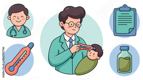 A Doctor Professional providing Clinical Healthcare and Medical examination to a baby, ensuring pediatric well-being