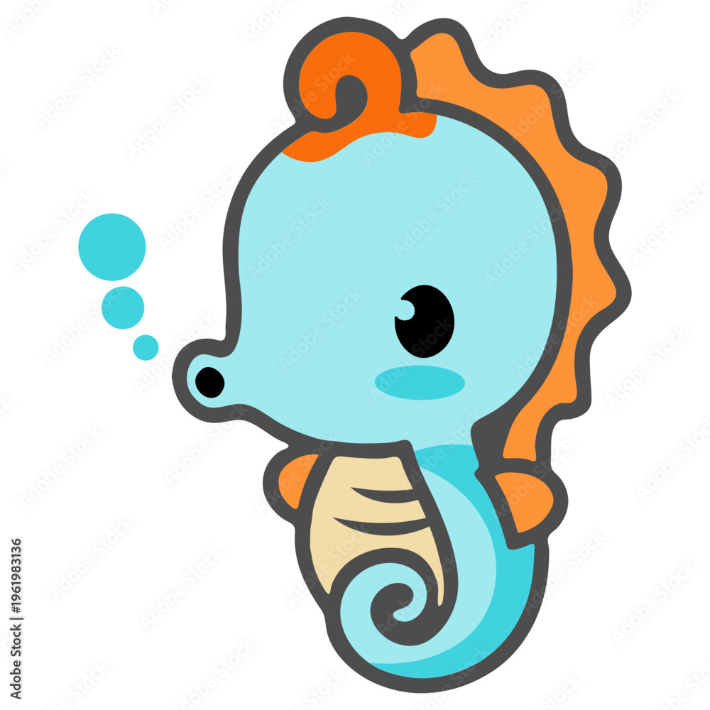 Fototapeta premium A cute cartoon seahorse with a thought bubble in a playful vector illustration