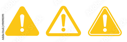 Warning, attention, caution sign set featuring alert symbols, hazard notice icons, safety warning graphics, and danger signs, clean isolated vector collection for UI and signage.