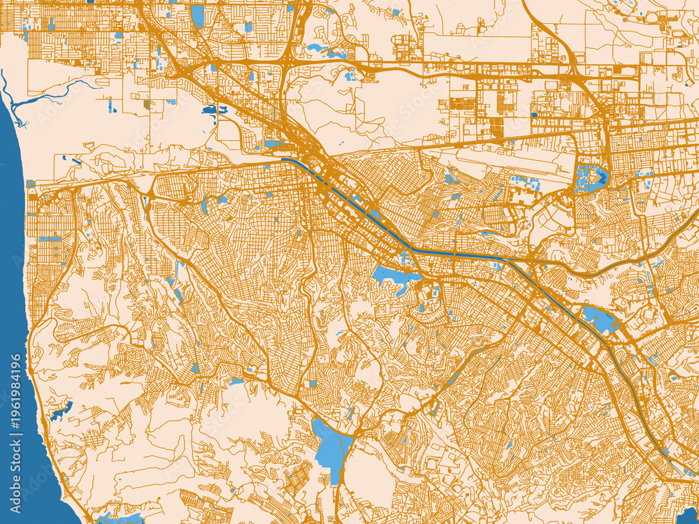 Fototapeta premium Urban cartographic illustration — Tijuana, Mexico