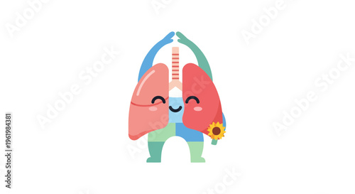 Cartoon lungs with smiling face.