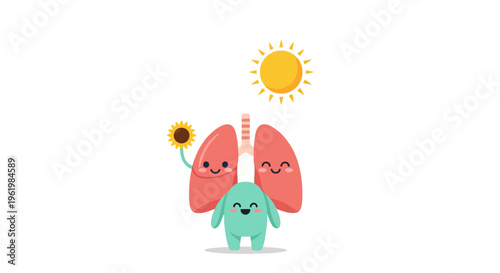 Lungs with smiling cartoon character inside.
