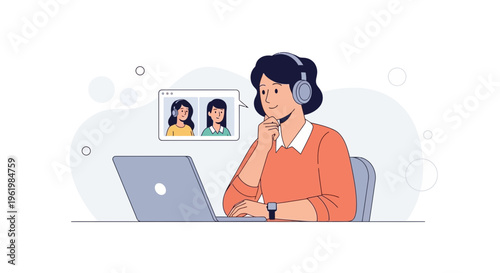 Woman on Video Call with Colleagues, Remote Work and Online Communication Concept