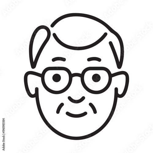 Minimalist Senior Man Face Avatar Icon Vector Line Art Illustration for Elderly User Profile and Retirement Design