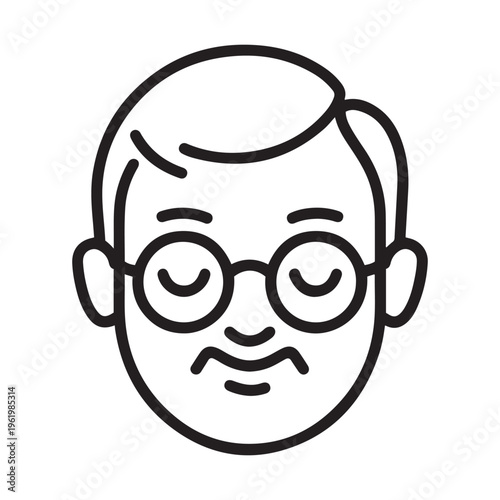 Minimalist Senior Man Face with Glasses Vector Line Art Icon for Grandfather and Professional User Profile