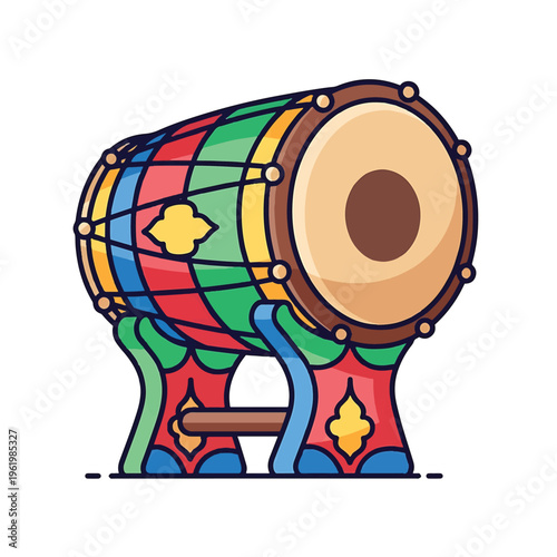 Colorful Cartoon Dholak Drum Illustration 1.