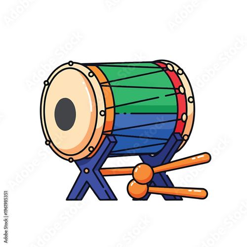 Colorful Cartoon Dholak Drum Illustration 2.