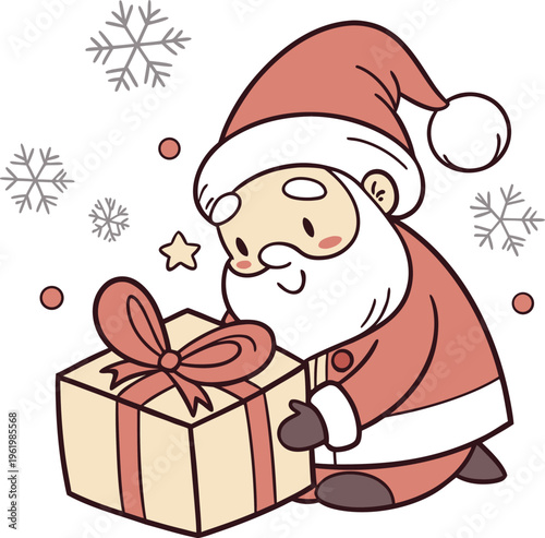 santa kneeling with christmas gift festive