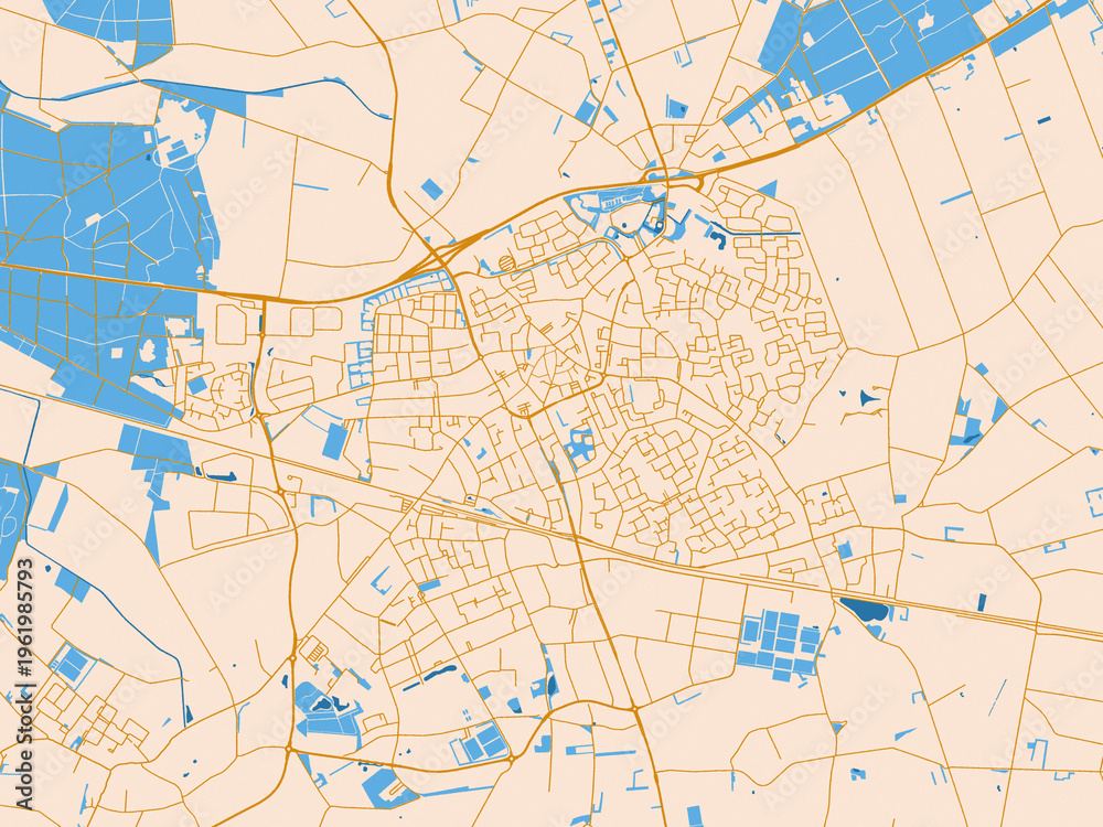 Naklejka premium City map poster of Deurne, Netherlands – cream map with golden roads