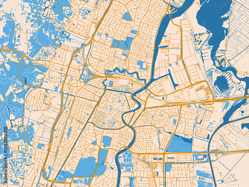 Fototapeta premium City map poster of Haarlem, Netherlands – golden linework with blue water