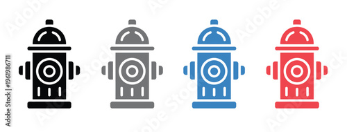 fire hydrant safety vector icon set, emergency water supply symbols, firefighting equipment signs, fire protection system concept, safety infrastructure illustration, clean minimal vector design.